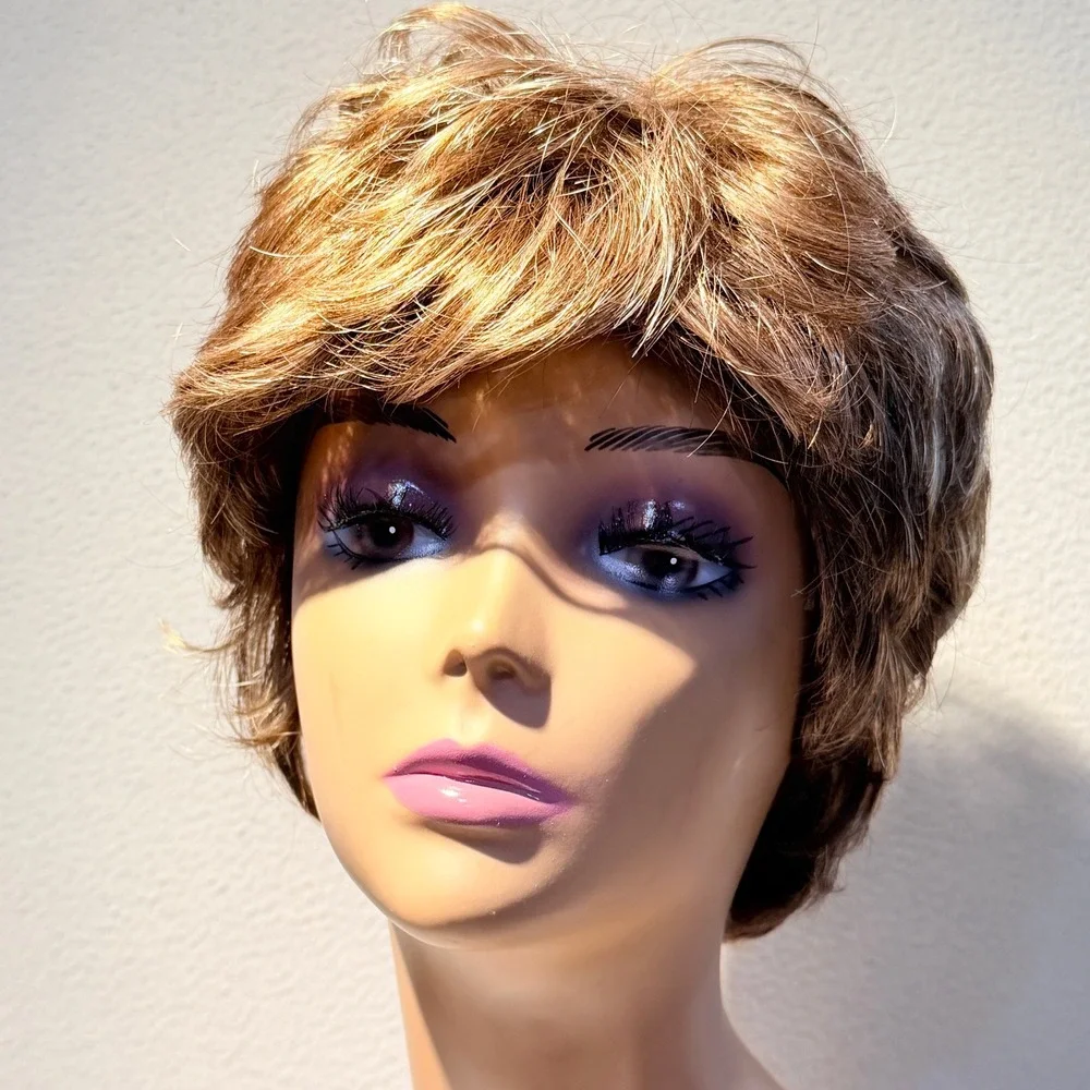 Jon Renau Wig Womens Brown Blonde Short Layered Pixie Shag Synthetic Fiber